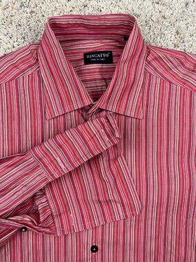 Riscatto Button Up Shirt Mens Large Long Sleeve Striped Red Made In Italy Cotton